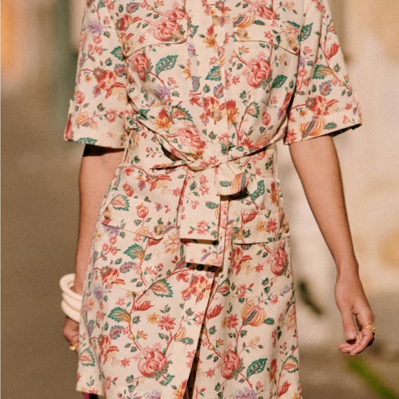 Sezane Dresses & Skirts - Sezane Floral Print Dress - Cream and Pink